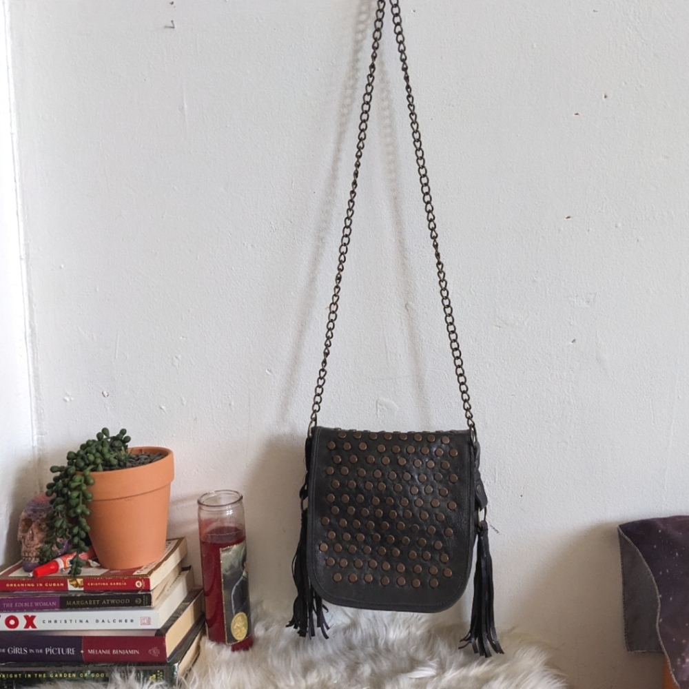 Dark Brown Leather Fringe Crossbody Bag - Picture 2 of 6